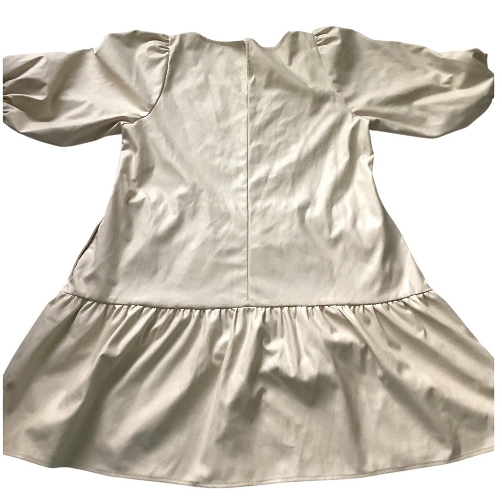 Bohme Faux Leather Mini Dress Puff Sleeve‎ Tiered Beige Party Cocktail